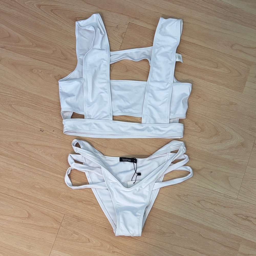 Boohoo White Strappy Cutout Bikini Set